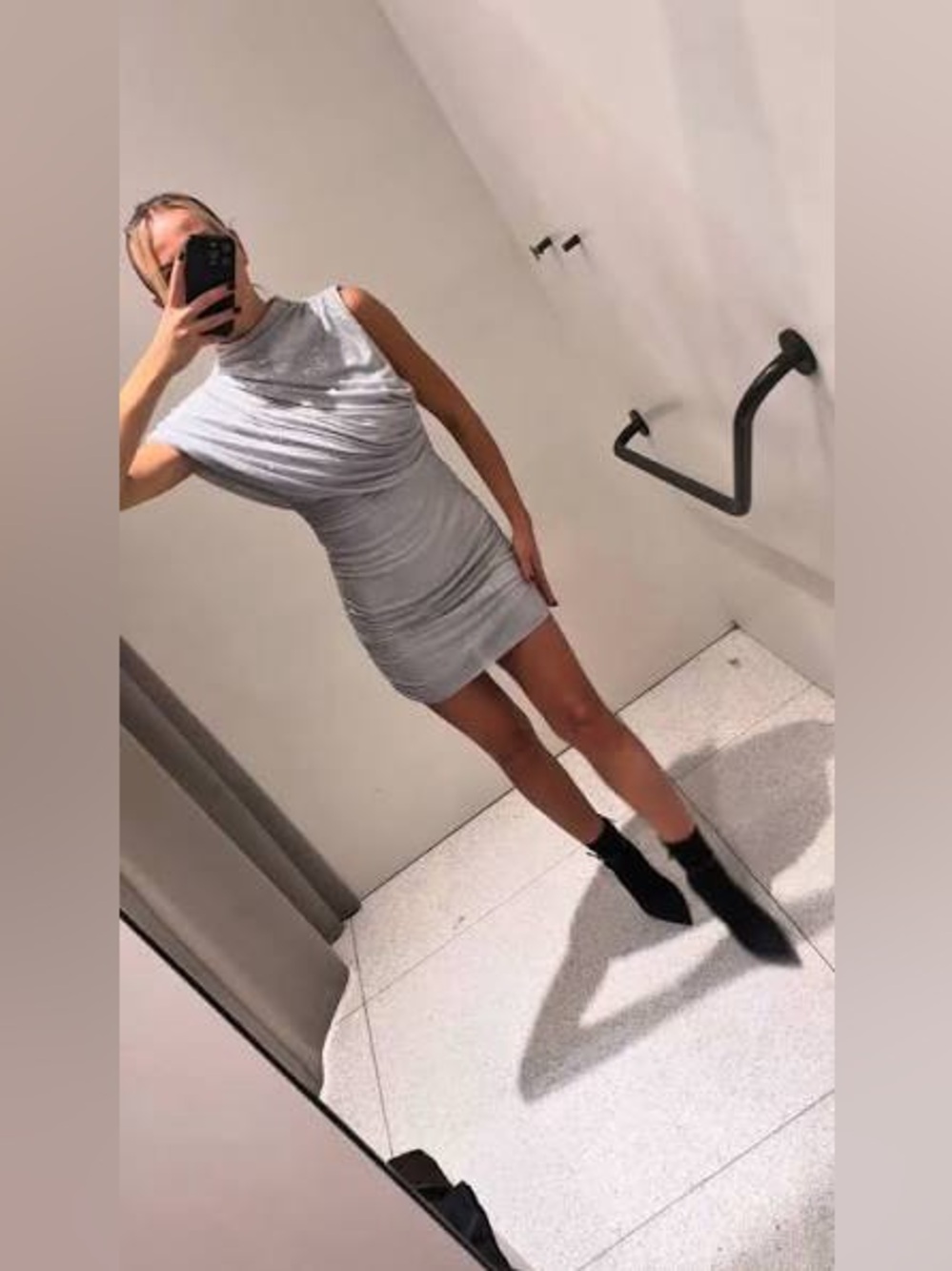 ZARA Silver One-Shoulder Ruched Mini Dress - Picture 3 of 5